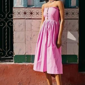 Free People Women’s Lilah Pleated Tube Dress Midi Purple Strapless Cotton Small